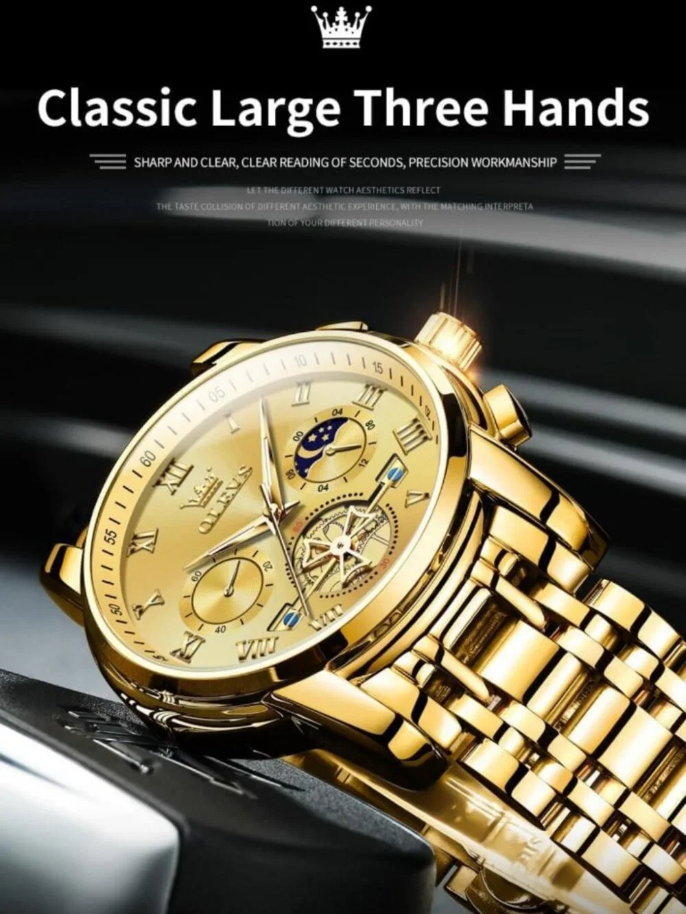 Luxury Waterproof Big Face Stainless Steel Multifunction Men's Watch - Stylish